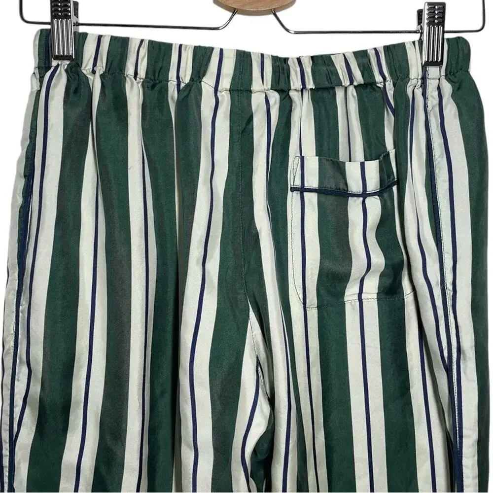 Sleepy Jones Green Cream Striped Silk Pajama Pants XS